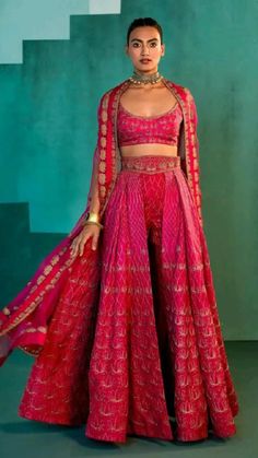 Pant Lehenga, Embroidered Cape, Pink Lehenga