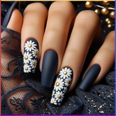 Spring Nail Designs, Nagel Tips, Daisy Nails, Blue Nail Designs, Black Nail Designs, Trendy Nail, Spring Nail, Christmas Nail Designs