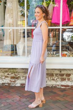 New – Red Clover Rosé Model, Lavender Haze, Tiered Midi Dress, The Square, Square Necklines, Square Neckline