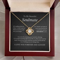 a necklace in a box that says to my beautiful soulmate