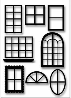 the silhouettes of windows and shutters are shown in this black and white image