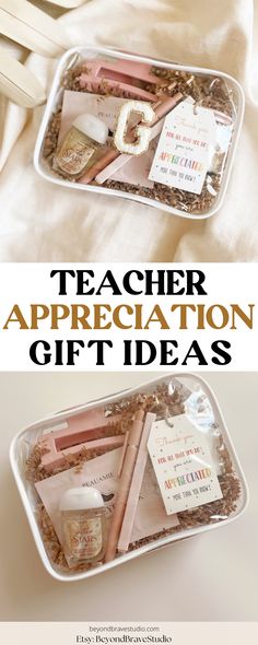 teacher appreciation gift ideas in a tin with the words teacher appreciation on it and an image of