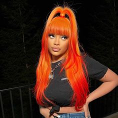 Lace Front Wig Virgin Human Hair Orange 150%Density 22" Orange Lace Front Wig, Short Pixie Wigs, Hair Colorful, Wig Shop, Green Wig, My Muse, Sunset Orange, Red Wigs, Ombre Wigs