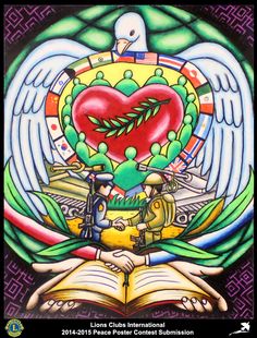 a painting of an open book with two hands holding a heart