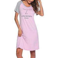 These fun theme-inspired nightshirts are comfy and stylish. Featuring an o-neck and made with a soft & stretchy polyester blend. Comes in 10 fabulous styles from which to choose. Casual Pink T-shirt For Pajama Party, Sleepover Sleepwear With Graphic Print And Relaxed Fit, Comfortable Crew Neck Sleepwear For Bedtime, Comfortable Stretch Pink Sleepwear, Fun Cartoon Print Sleepwear For Loungewear, Trendy Pink Sleep Tops, Casual Cartoon Print Crew Neck Sleepwear, Casual Sleepwear With Cartoon Print And Crew Neck, Relaxed Fit Graphic Print Sleepwear With Crew Neck