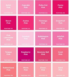 the color scheme for pink is shown in different shades and colors, including red, pink,