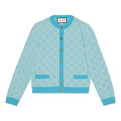 (WMNS) GUCCI SS20 Wool-Blend Bead Cotton Cardigan For Blue 629452-XKBHQ-4692 (Women's/Gift Recommend) Faux Fur Sweater, Fur Sweater, Bleu Pastel, Jacquard Sweater, Gg Logo, Sweater Material, Cotton Cardigan, Cardigan Fashion, Knitwear Design