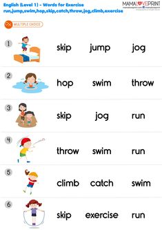 an english worksheet with words and pictures for children to learn in the classroom