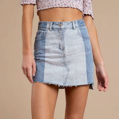 Super Cute Two Tone Denim Skirt With Light And Medium Wash Denim. This Is The 'Mulholland' Style From Tobi With The Original Tags Attached. It Has Never Been Worn, In Perfect Condition! Raw Hem, And Has A Subtle Step Hem, About An Inch Longer In The Back. Size 27 Which Is The Equivilent To Size 4; Waist ~14.5” Across ; Length ~16” In Back, ~14.5” In Front. Perfect Condition Nwt. Bundle With More Of My Listings For A Bigger Discount + Save On Shipping. If You’re New To Poshmark Use The Code The_h Mid-rise Blue Denim Skirt, Blue Cutoff Cotton Mini Skirt, Blue Cotton Cutoff Skirt, Blue Denim Skirt With Frayed Hem, Blue Cotton Cutoff Mini Skirt, Blue Cut-off Cotton Mini Skirt, Blue Cotton Mini Skirt With Frayed Hem, Blue Denim Short Skirt, High Rise Blue Cotton Denim Skirt