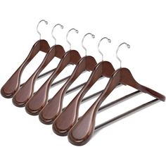 six wooden hangers on a white background