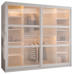 a large white cabinet with glass doors on the front and side panels in different sizes