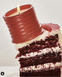 a piece of cake with a lit candle on top