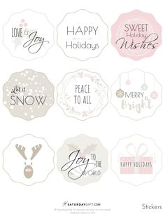 six christmas stickers with the words happy holidays