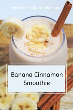 banana cinnamon smoothie in a glass with cinnamon on the side