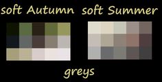 three different shades of gray and green with the words, soft autumn soft summer greys