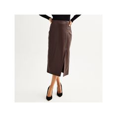 Upgrade your wardrobe with this women's Nine West faux leather skirt. Click on this WOMEN'S GUIDE to find the perfect fit and more! Upgrade your wardrobe with this women's Nine West faux leather skirt. Click on this WOMEN'S GUIDE to find the perfect fit and more! FEATURES Faux-wrap silhouette Pleather construction Vented hem Button & zipper closureFIT & SIZING 32-in. length High rise sits below the natural waistlineFABRIC & CARE Polyurethane Machine wash delicate and line dry Imported Size: Larg Brown Leather Midi Skirt, Midi Leather Skirt, Brown Leather Skirt, Petite Size Chart, Leather Midi Skirt, Faux Leather Skirt, Womens Size Chart, Bottom Clothes, Petite Size