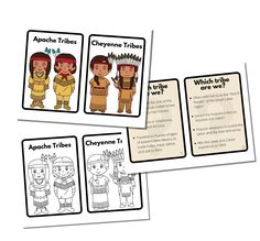 three cards with native american indians on them and the text, which is written in spanish