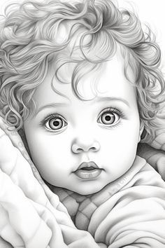 a black and white drawing of a baby