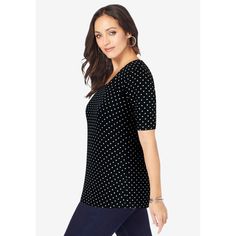 A tailored fit with a framed square neckline. This better-than-basic square neck tee is a must-have addition to your everyday wardrobe for season-spanning style. Classic Fitted Polka Dot Tops, Cotton Fitted Top T-shirt With Square Neck, Chiffon Shorts, Ladies Of London, Summer Blouses, Peasant Tops, Floral Chiffon, Denim Jumpsuit, City Chic