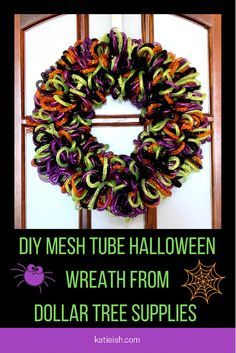 a halloween wreath made from dollar tree supplies