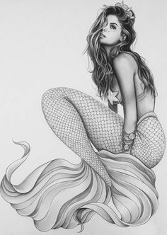 a drawing of a mermaid sitting on top of a wave