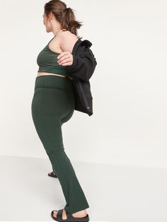 New name, same great performance! Our Boot-Cut pants are now called Flare.  Be poised with every pose in our PowerChill pants, the perfect balance between om and OMG-softness Extra high-rise waistband, with interior pocket that fits your phone.  Old Fitted Green Yoga Pants Moisture-wicking, Green Full-length Moisture-wicking Yoga Pants, Squat Proof Solid Color 4-way Stretch Yoga Pants, Elastane 4-way Stretch Yoga Pants With Side Pockets, Green Full-length Yoga Pants With 4-way Stretch, Bottle Sizes, Flare Pants, Old Navy, High Waisted