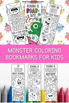 monster coloring bookmarks for kids to color