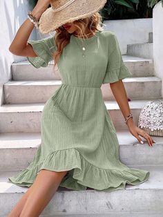 Linen Casual Dress, Elegant Summer Dresses, Linen Shift Dress, A Line Maxi Dress, Gaun Fashion, Dress With Pleats, Cotton Linen Dresses, Modieuze Outfits, Linen Maxi Dress