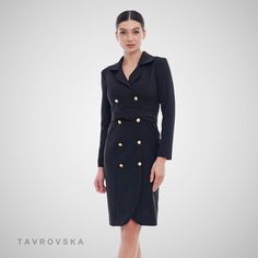 Tuxedo Coat Dress Double Breasted Blazer Dresses for Women - Etsy Elegant Fall Career Skirt Suit, Elegant Fitted Blazer With Double Button Closure, Elegant Winter Business Skirt Suit, Elegant Business Skirt Suit For Winter, Elegant Winter Formal Skirt Suit, Elegant Winter Skirt Suit For Formal Occasions, Elegant Winter Skirt Suit For Business, Tailored Knee-length Dress With Hidden Button Closure, Single-breasted Knee-length Jacket Dress For Party