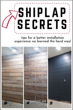 an advertisement for shiplap secrets with pictures of the interior and exterior wall panels