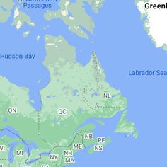 a map showing the location of green bay, hudson bay and labrador seaway in canada