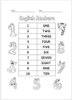 english numbers worksheet for kids to practice the number one and two digities