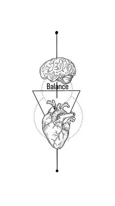 an image of the human heart and brain with words balance on it, in black and white