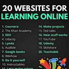 a blackboard with the words 20 website sites for learning online on it and an image of