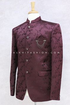 Dark Maroon Jodhpuri Suit With Appealing Work – Palkhi Fashion Long Sleeve Sets With Button Closure For Wedding, Wedding Set With Button Closure And Long Sleeves, Long Sleeve Wedding Set With Button Closure, Designer Nehru Jacket With Buttons For Wedding, Designer Nehru Jacket For Wedding, Designer Wedding Nehru Jacket, Designer Wedding Suits With Buttons, Fitted Sherwani With Buttons For Wedding, Elegant Nehru Jacket With Button Closure For Festive Season