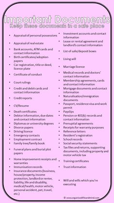 a pink poster with the words important documents and other things to do in order for an upcoming project