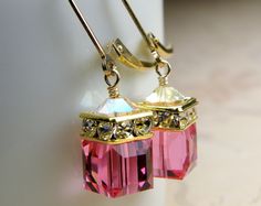 Pink Earrings, Rose Crystal, Swarovski, Gold Filled, Bridal, Wedding, Handcrafted Jewelry, Spring Fashion, Valentine Bridesmaids Pink, Pink Crystal Earrings, Wedding Earrings Drop, Crystal Jewelry Sets, October Birthday, Pink Topaz, Pink Jewelry, Earrings Crystal, Swarovski Crystal Earrings