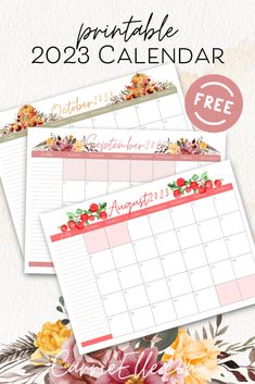 two calendars with flowers on them and the text free printable for 2013's calendar