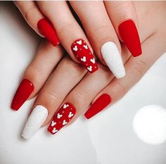 Acrylic Nail Disney Designs, February Disney Nails, Red Nails Disney, Red And White Disney Nails, Red Nail Designs Valentines Ideas, Mickey Valentines Nails, Disney Red Nails, Red Mickey Nails, Disney Valentine Nails