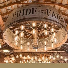 the inside of a building with chandeliers and lights