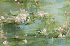 an oil painting of water lillies and lily pads