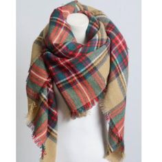 Blanket Plaid Scarf in Khaki Beachdashery Jewelry Casual Plaid Wool Scarf, Blanket Scarf Plaid, Luxury Plaid Wool Scarves, Warm Multicolor One-size Scarves, Plaid Blanket Scarf, Warm Scarf, Blanket Scarf, Nautical Fashion, Winter Scarf