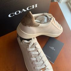 Brand New With Tag And Box Neutral Color Sneakers Women, Coach Shoes Outfit, Tenis Coach, Girly Sneakers, Classy Sneakers, Nude Sneakers, Black And White Sandals, Coach Loafers, Pretty Sneakers