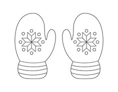 a pair of gloves with snowflakes on the mitts are shown in black and white