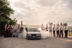 Racing Theme Wedding Ideas, Wedding Burnout Photos, Car Themed Wedding Decoration, Mechanic Engagement Pictures, Wedding Ideas For Car Lovers, Wedding Car Theme