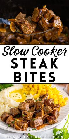 slow cooker steak bites with corn on the side