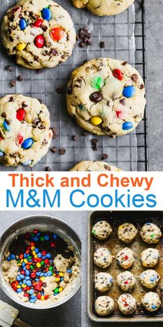 thick and chewy m & m cookies with sprinkles in the middle