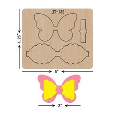 a wooden cutout with the shape of a butterfly on it and measurements for each piece