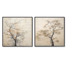 two paintings with trees in the background