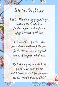 a poem written in the language mother's day prayer